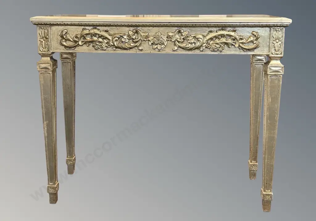 Faux Marble Top Console with Floral Carved Motifs H86xL107xD38cm Image 1++