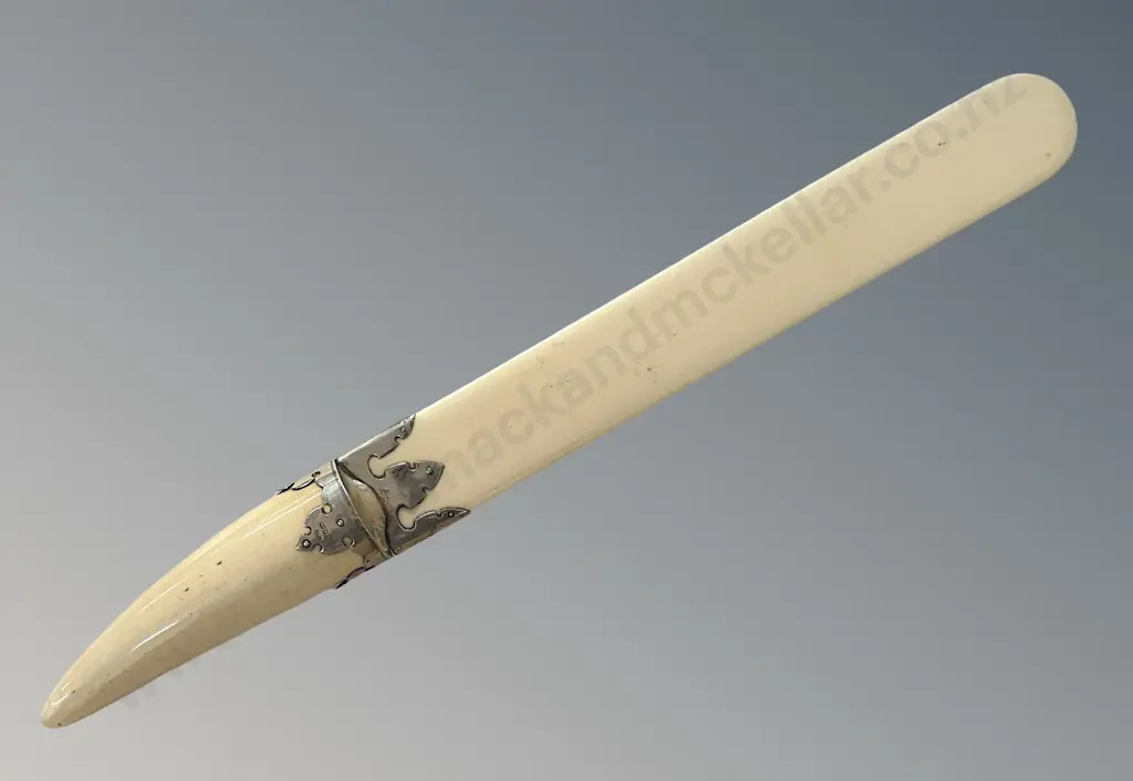 Sterling Silver Mounted Ivory Tusk Paper Knife c.1896, L54cm Image 1++