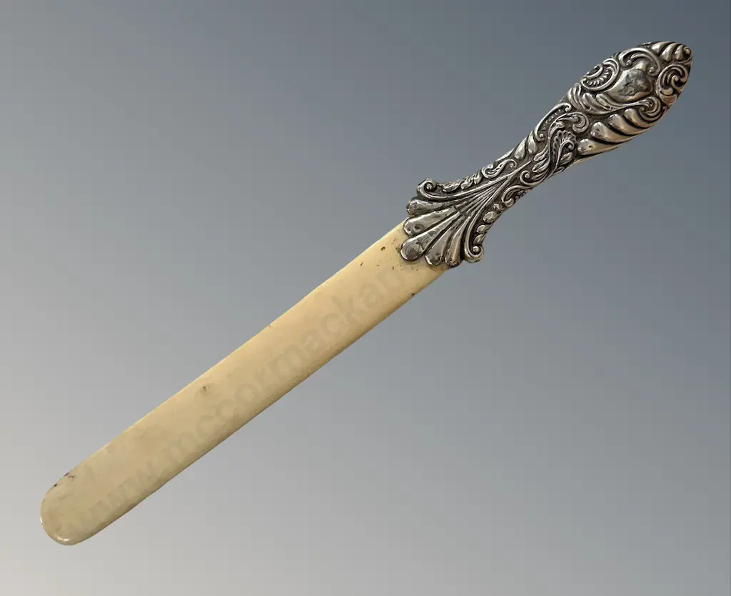 Art Nouveau Silver Handled Ivory Paper Knife L37cm Image 1++