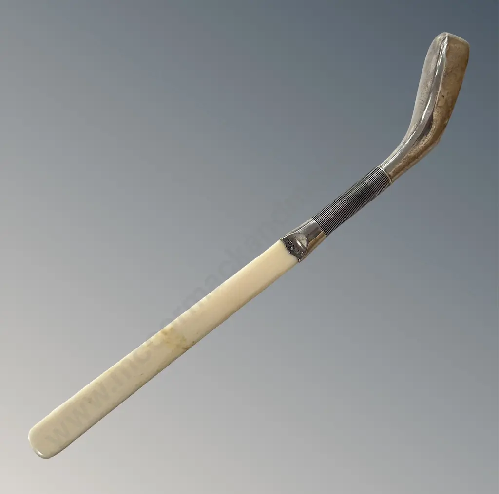 Sterling Silver Mounted and Ivory Golf Club Paper Knife, 1908, L32cm Image 1++