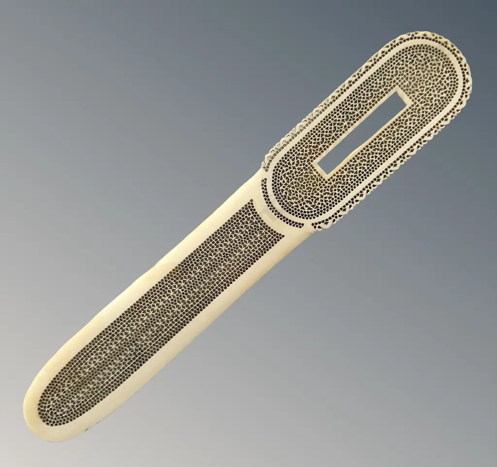 19C Bone Pierced Paper Knife L28cm Image 1++