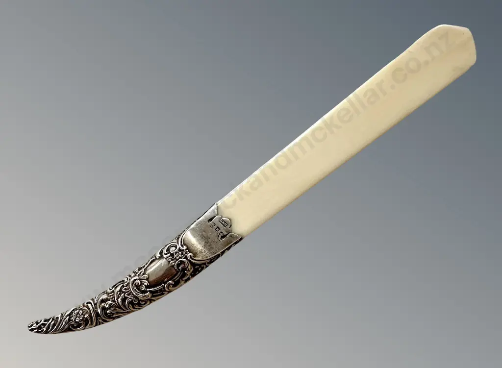 Sterling Silver Embossed Handled Paper Knife with Ivory Blade L19cm Image 1++