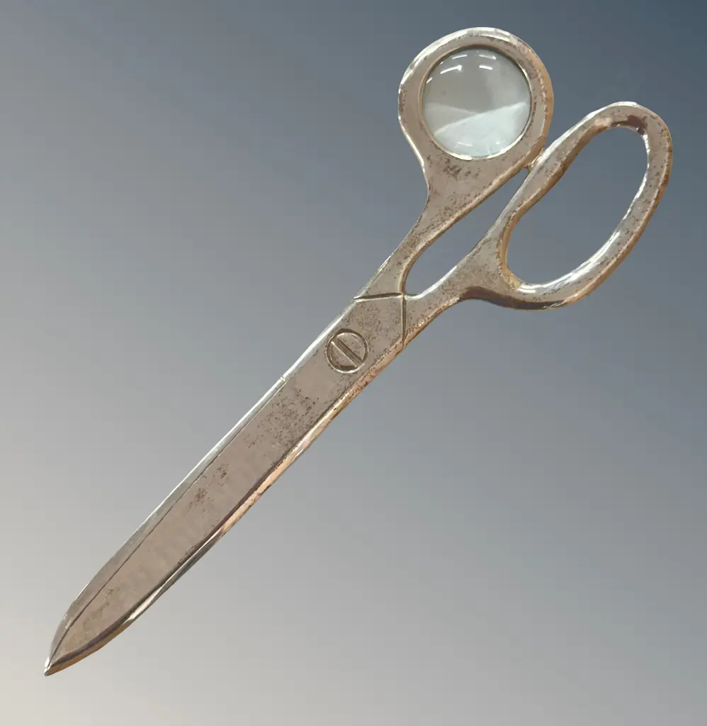 Sterling Silver Tiffany Figural Scissor Letter Opener with Magnifier, L19cm, TW88gms Image 1++