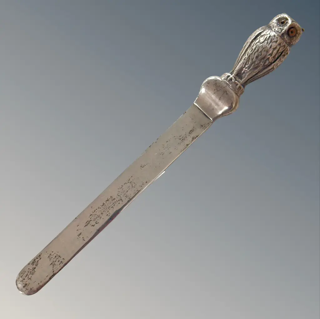Sterling Silver Paper Knife with Owl Handle, L20cm, TW34gms Image 1++