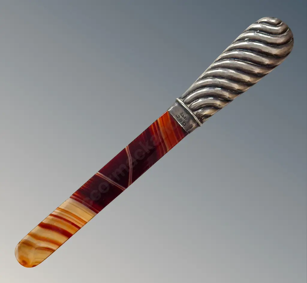 Sterling Silver Handled, Birmingham 1897 and Cornelian Bladed Paper Knife L17cm Image 1++