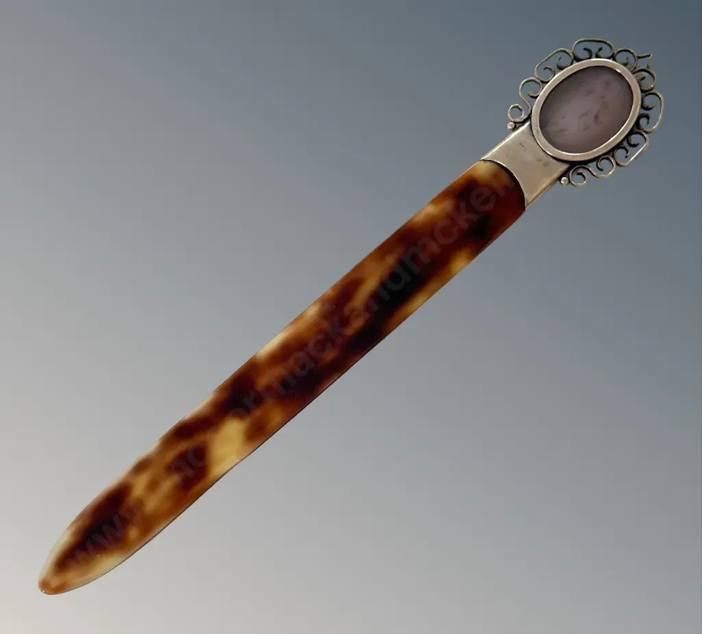 Sterling Silver Mounted with Scroll Work Border Tortoiseshell Paper Knife, L34cm Image 1++