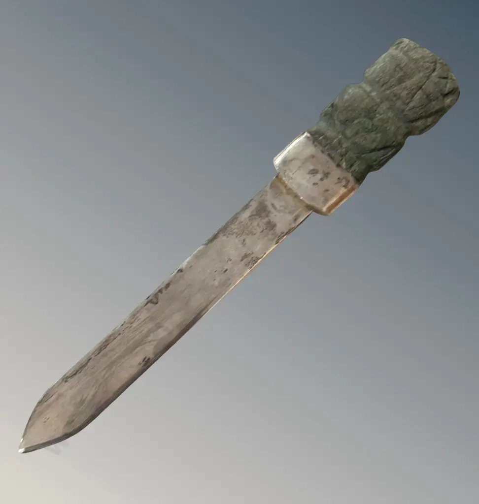 Silver Blade with Ancient Carved Stone Handle Paper Knife L35cm Image 1++