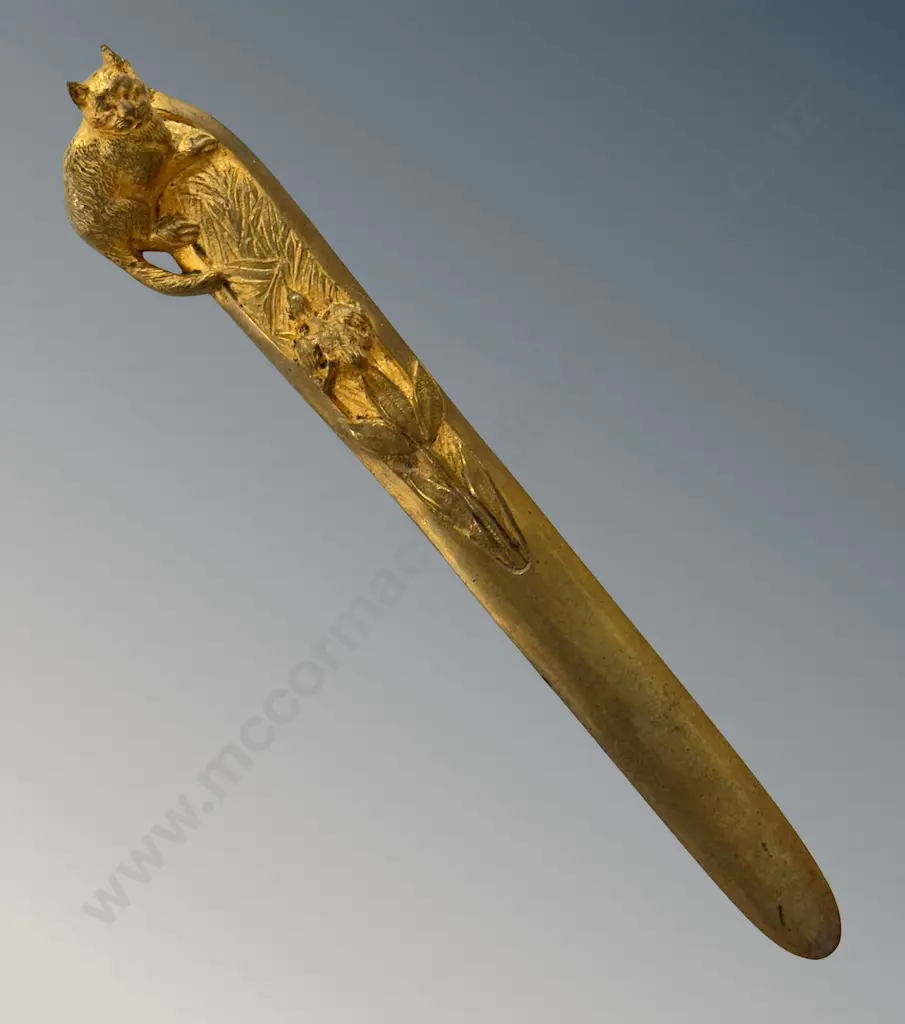 French Gilded Bronze Paper Knife with a Cat Handle C1900, L22cm Image 1++