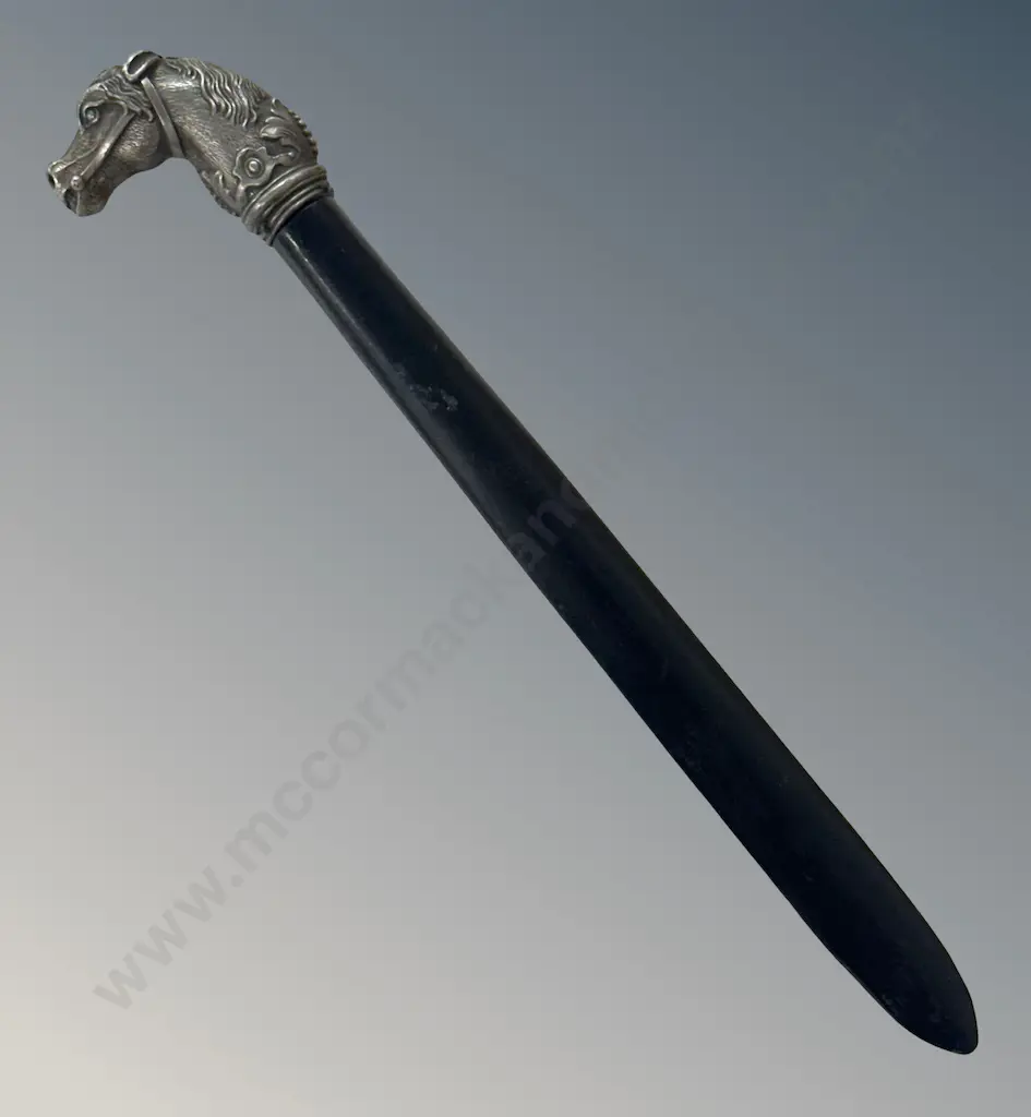 Silver Horse Head Mounted and Ebony Paper Knife L29cm Image 1++