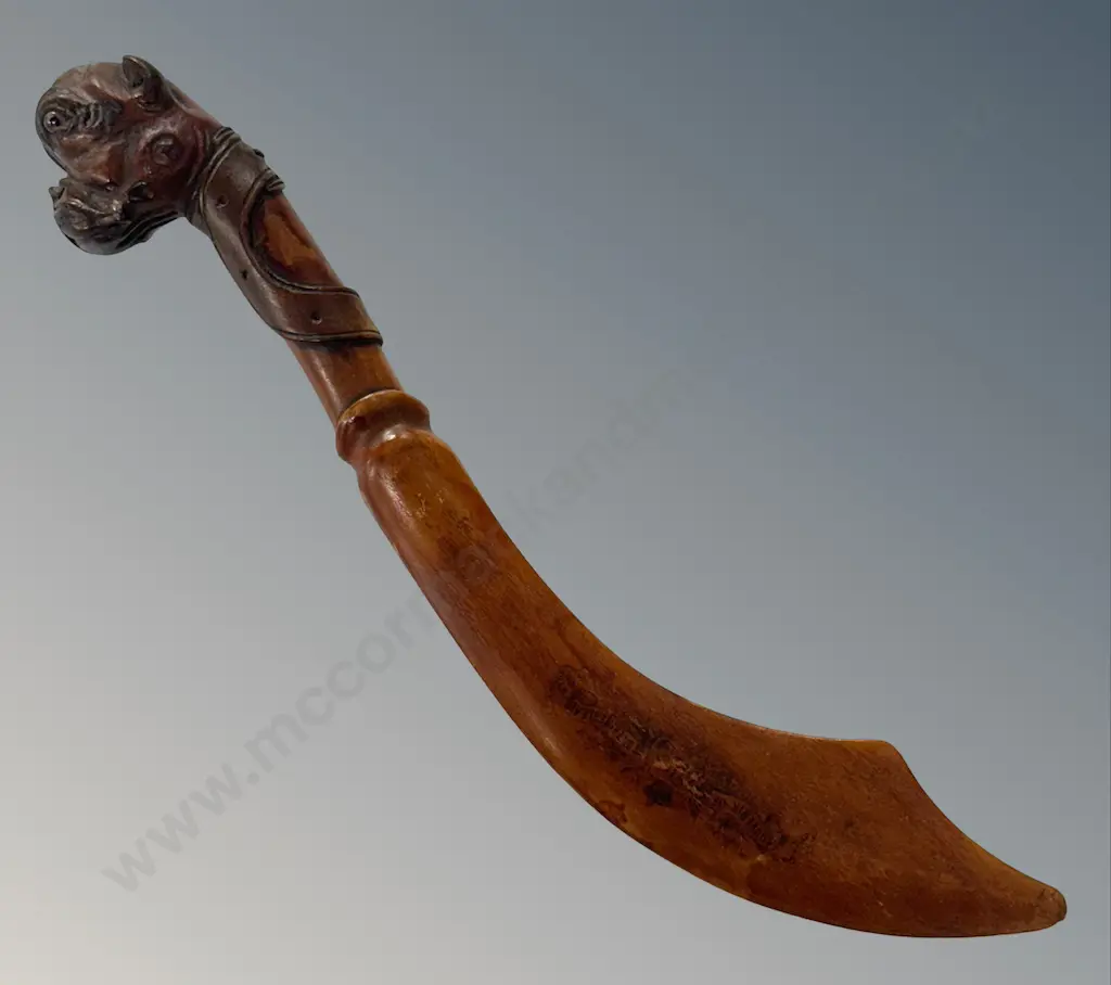 Wooden Carved Blade Paper Knife with Carved Bulldog Head Handle L35cm Image 1++