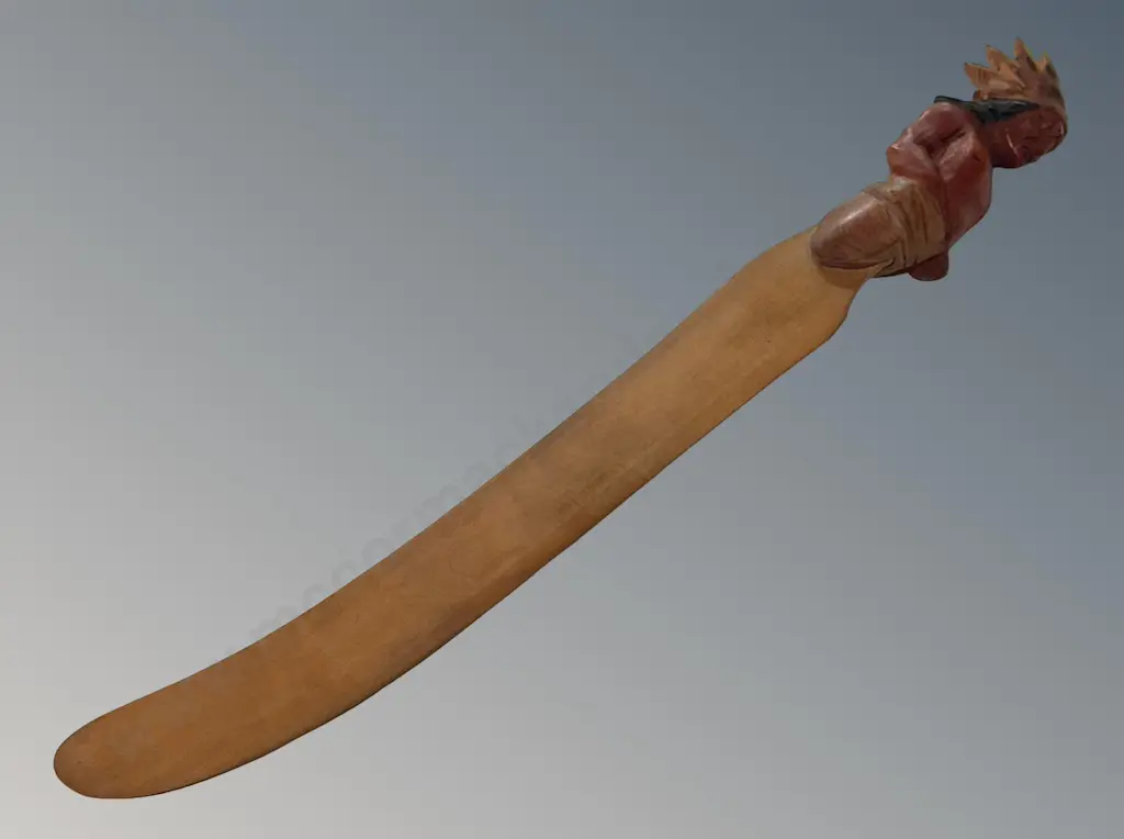 Carved Indian with Headdress Wooden Paper Knife L38cm Image 1++