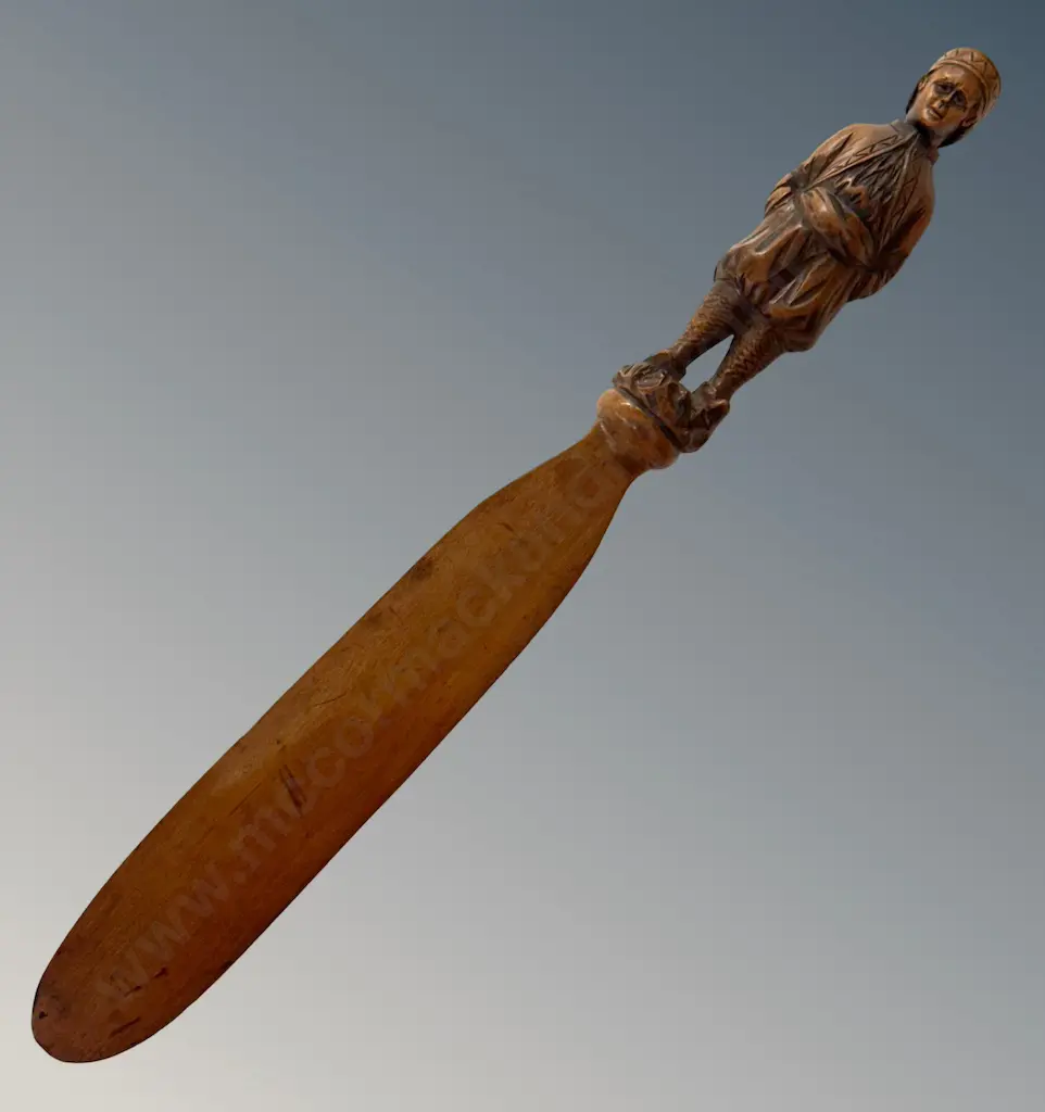 Hand Carved Fruitwood Paper Knife Featuring Figural Handle L39cm Image 1++