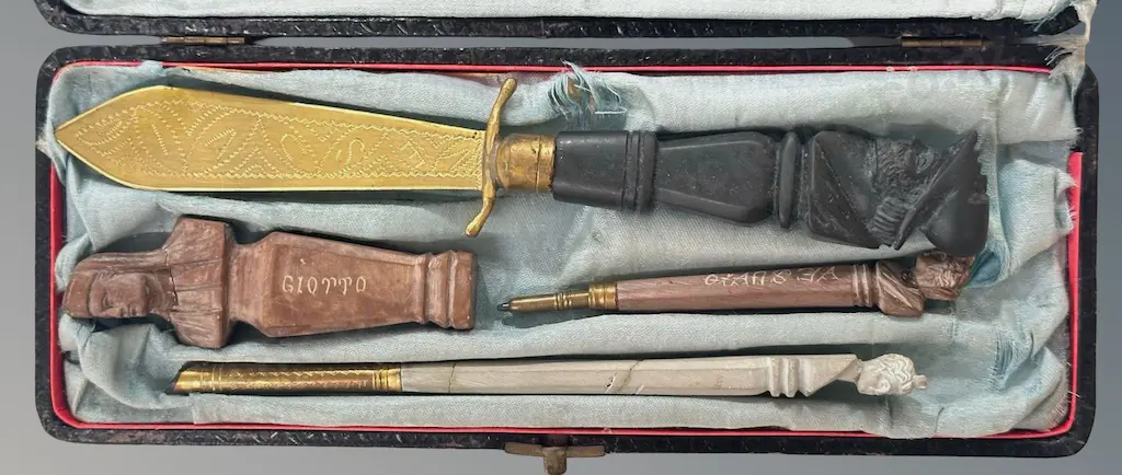 Cased Desk Set with Letter Opener, Seal, Pencil and Dip Pen Image 1++
