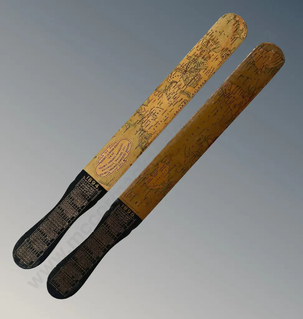 Two Mauchline Ware Common Design Paper Knives Depicting Maps of the World L33cm Image 1++