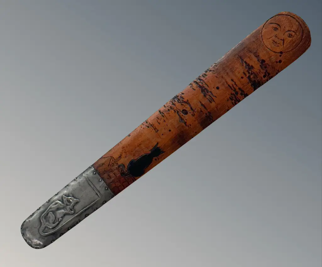 Wooden Paper Knife with a Pewter Impressed Handle, Cat on a Roof looking at Moon Carved Blade L36cm  Image 1++