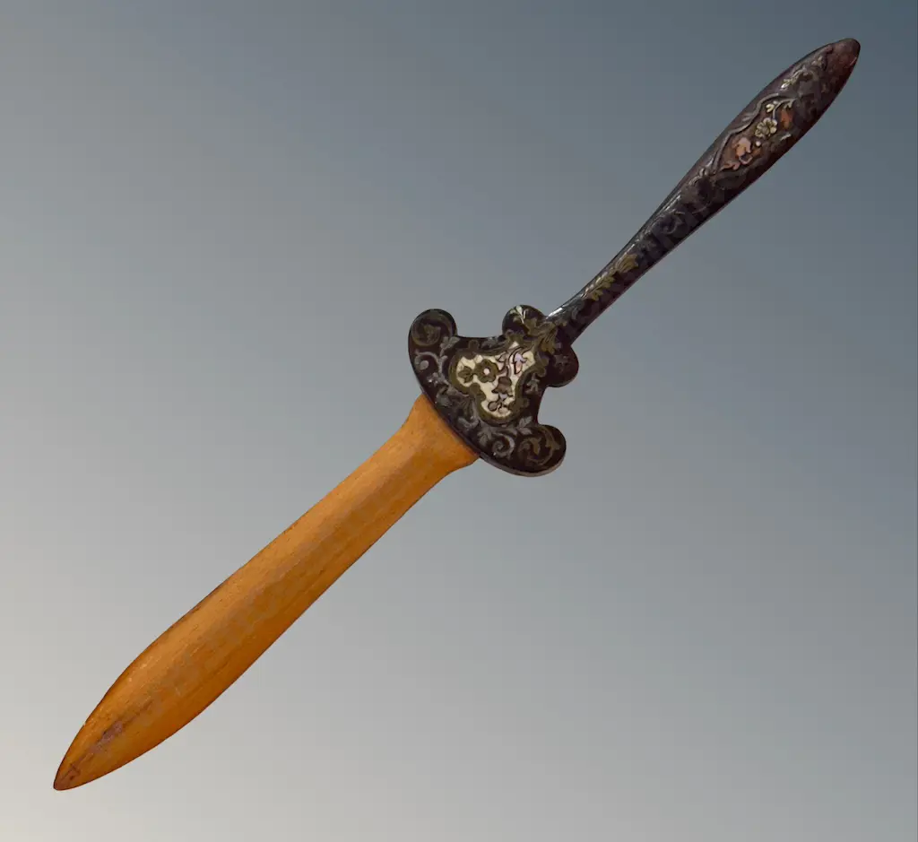 Wooden Letter Opener with Mother of Pearl and Metal Inlay L32cm Image 1++