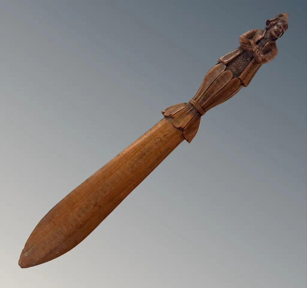 Wooden Figural Carved Handle Paper Knife L23cm Image 1++