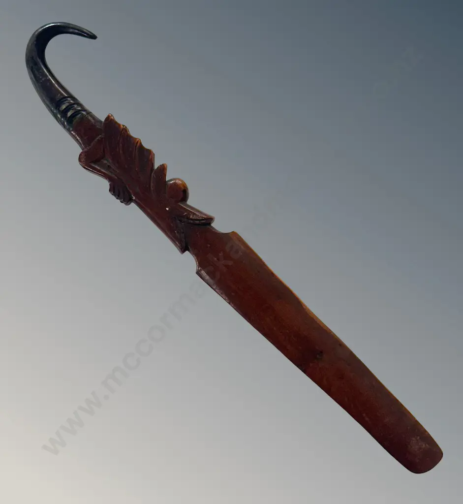 Curved Metal and Carved Handle Wooden Paper Knife L29cm Image 1++