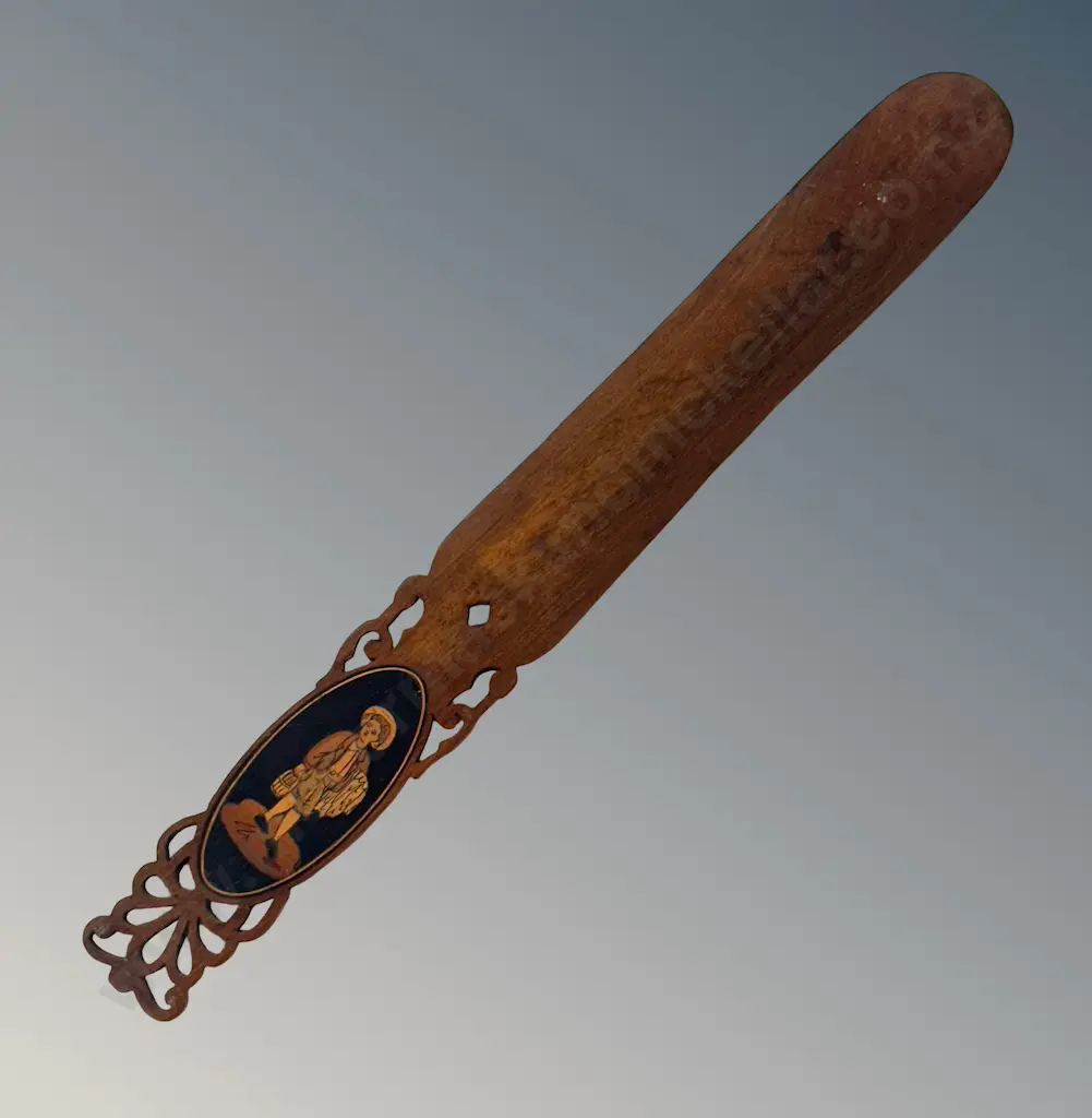 Wooden Paper Knife with an Ebony and Fruitwood Inlay, Figure of a Boy L24.5cm Image 1++