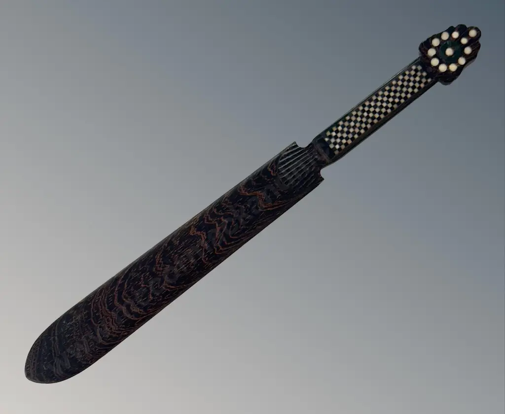 Palm Wood, Bone and Buffalo Horn Ceylonese Paper Knife L27cm Image 1++
