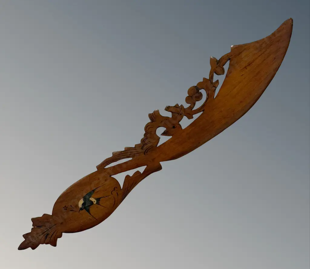 Sorrento Ware Wooden Paper Knife with Carved Fretwork and Hand Painted Swallow L26cm Image 1++