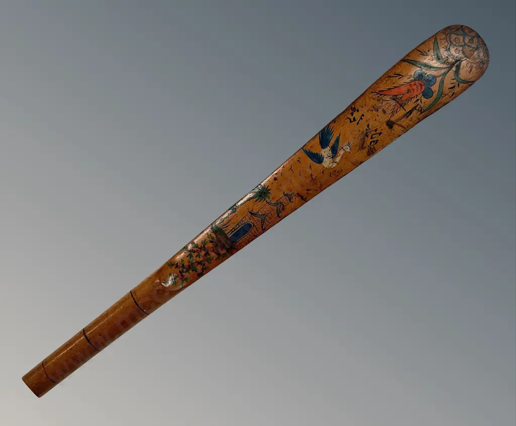 Wooden Paper Knife with Hand Painted Birds, Flowers and Buildings L49cm Image 1++