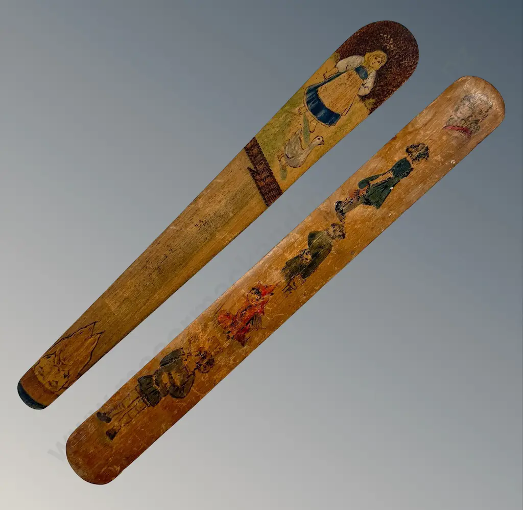 Two Wooden Paper Knives with Hand Painted Nursery Rhyme Figures L36cm, L38cm Image 1++