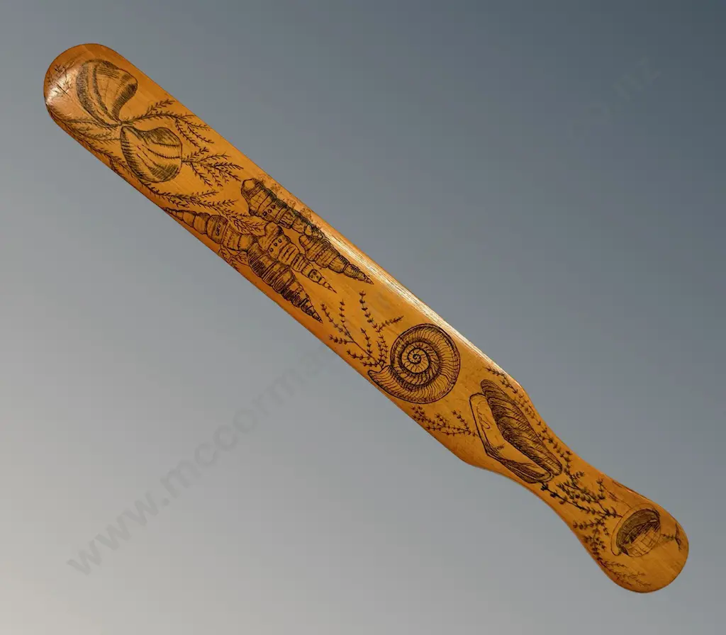 Wooden Paper Knife with Floral and Shell Designs L28cm Image 1++