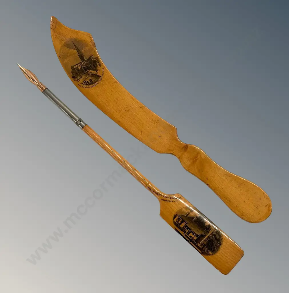 Mauchline Ware Paper Knife and Dip Pen, Architectural Images L25cm Image 1++
