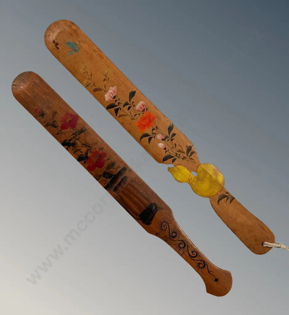 Two Wooden Hand Painted Floral Paper Knives L23cm, L24cm Image 1++