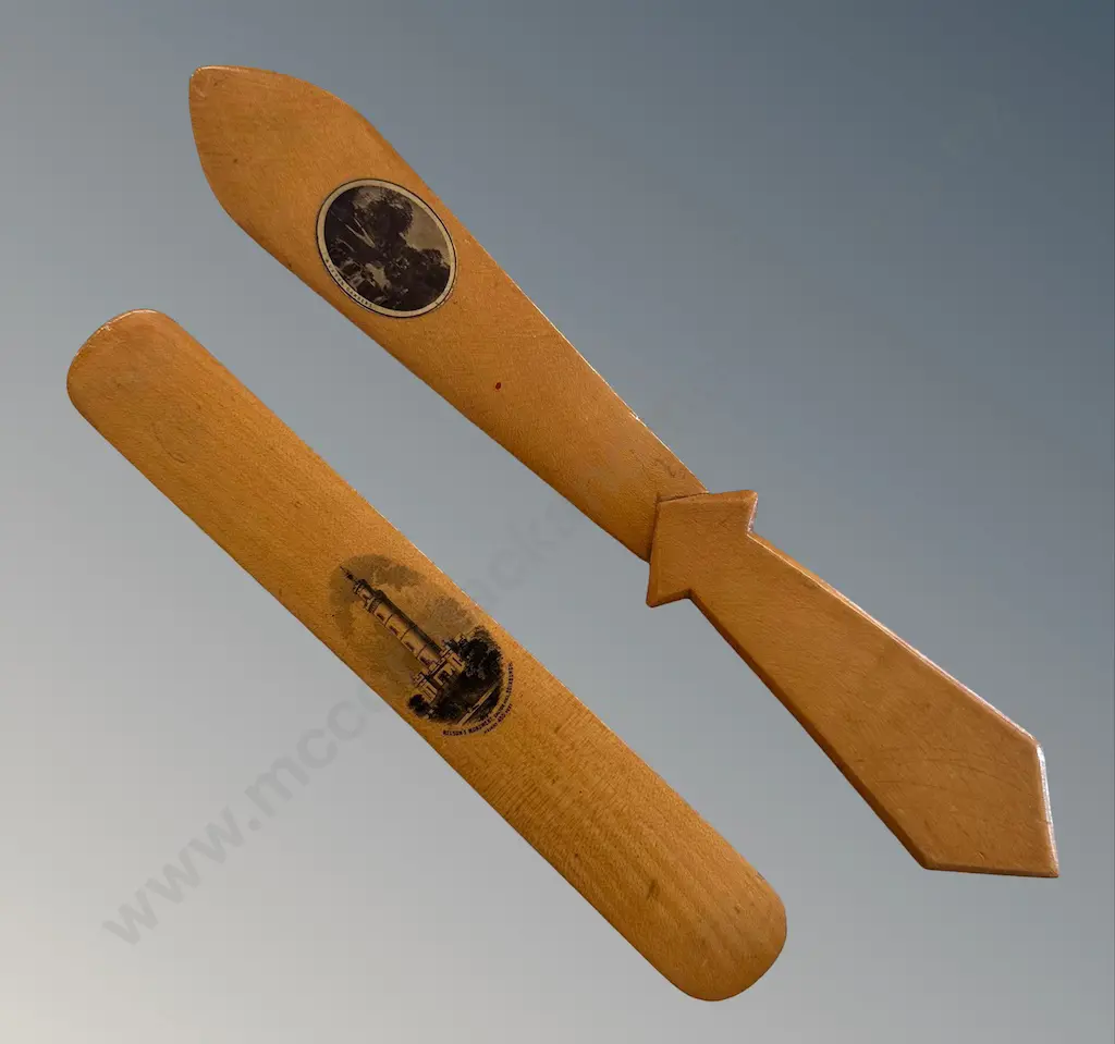 Mauchline Ware Paper Knife with Postal and Stamp information on back, Buxton Gardens Image & Nelson's Monument L23-30cm Image 1++