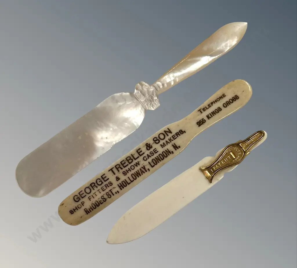 Mother of Pearl and Ivory Letter Openers and Ivory Paperclip L9-13cm Image 1++