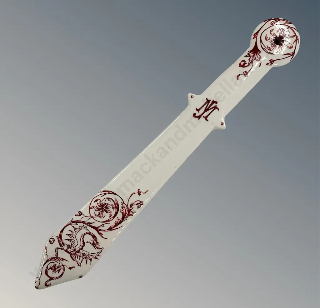 Porcelain Paper Knife with Floral Decoration, AF small chip L38cm Image 1++