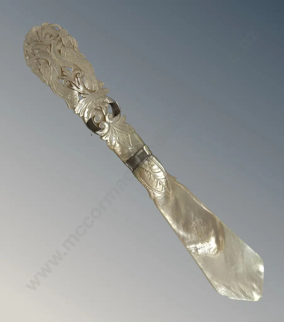 19C Silver and MOP Letter Opener Auger Paris, L24cm Image 1++