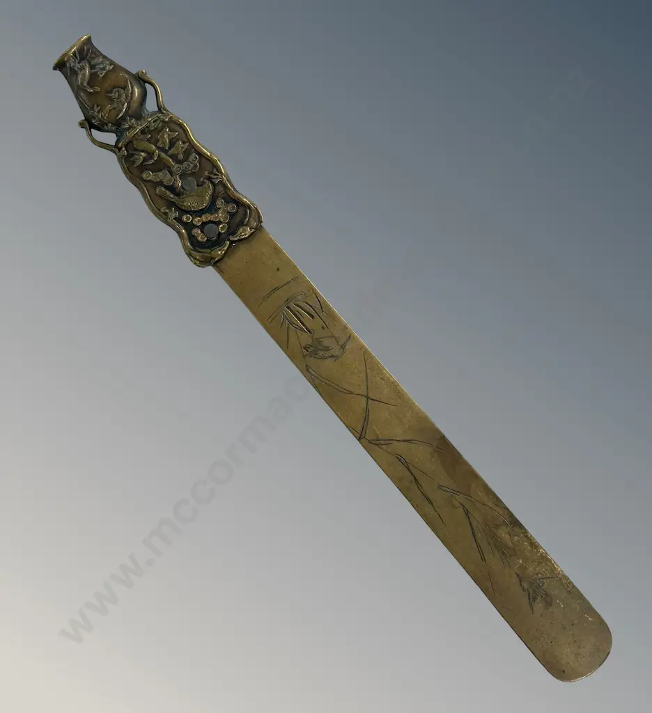 Brass Paper Knife with Bird Embossed Handle L32cm Image 1++