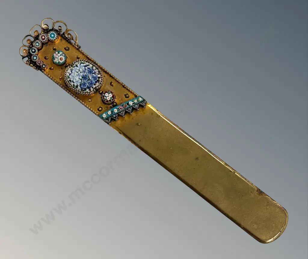Brass Paper Knife with Mosaic Floral Inlay L21cm Image 1++