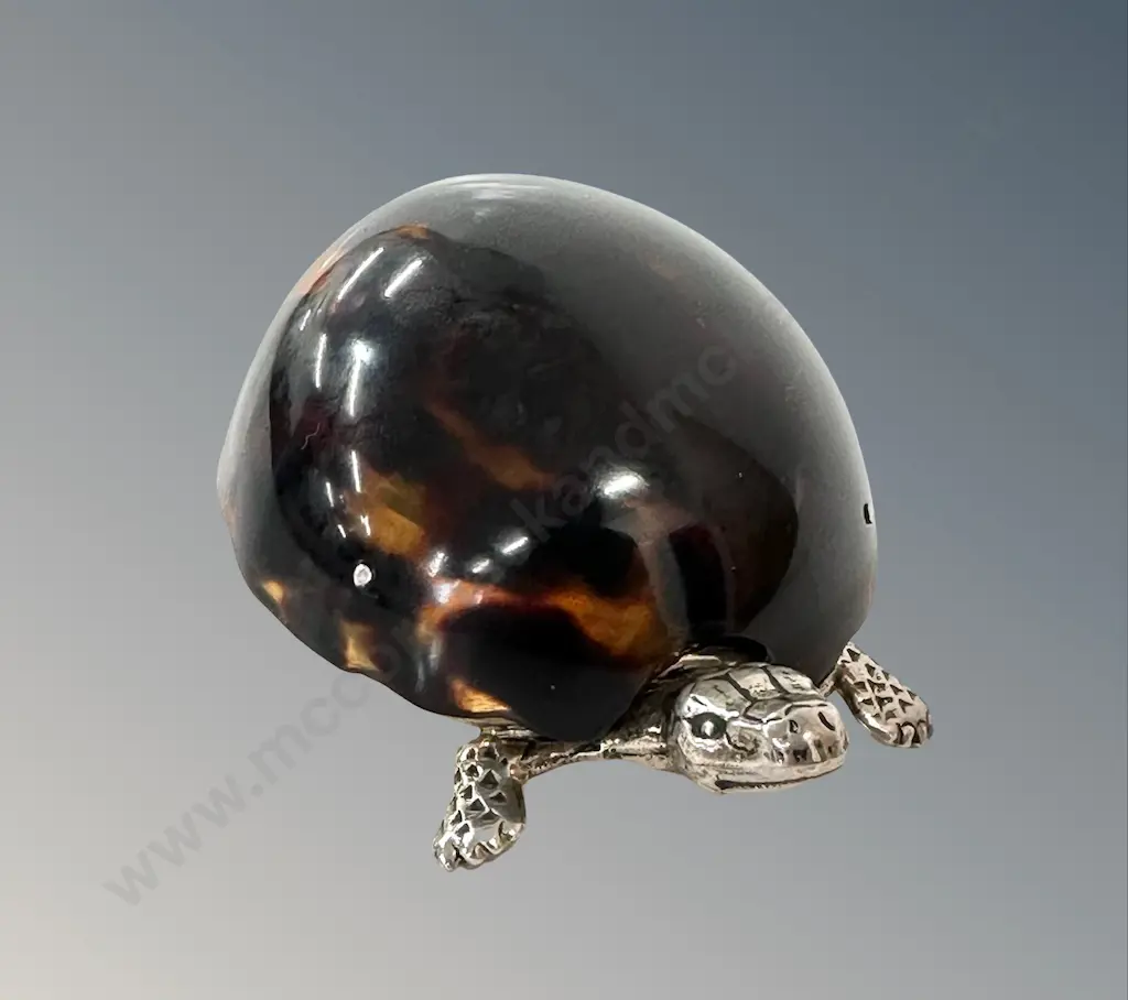 Sterling Silver & Tortoiseshell Tortoise, makers Mark Levi & Salaman Table Match Holder H4cm Image 1++