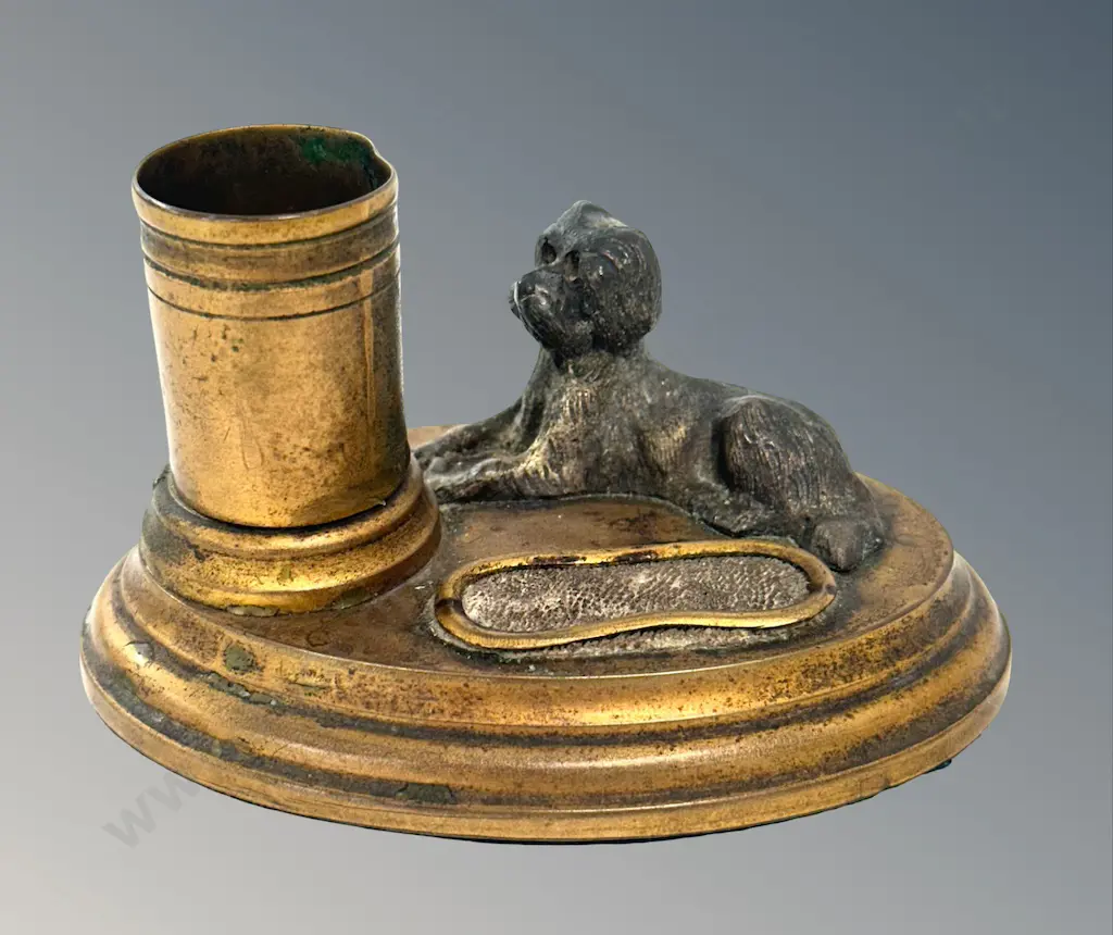 Brass Figural Lying Dog Table Match Holder H5cm Image 1++