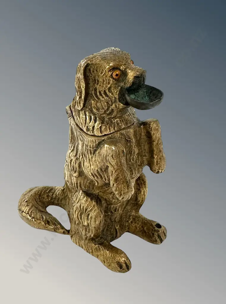 Heavy Brass Dog Begging with a Bowl Table Match Holder H7.5cm Image 1++