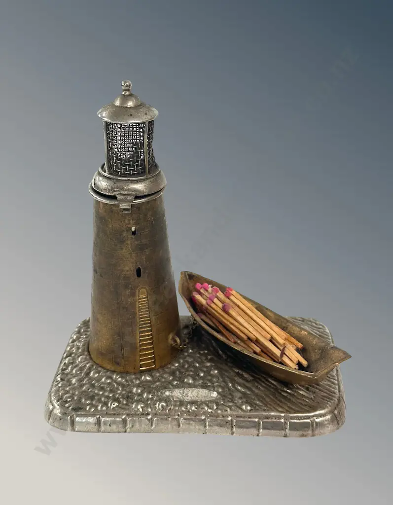 Brass and Nickel Plated Lighthouse and Boat Table Match Holder H14cm Image 1++