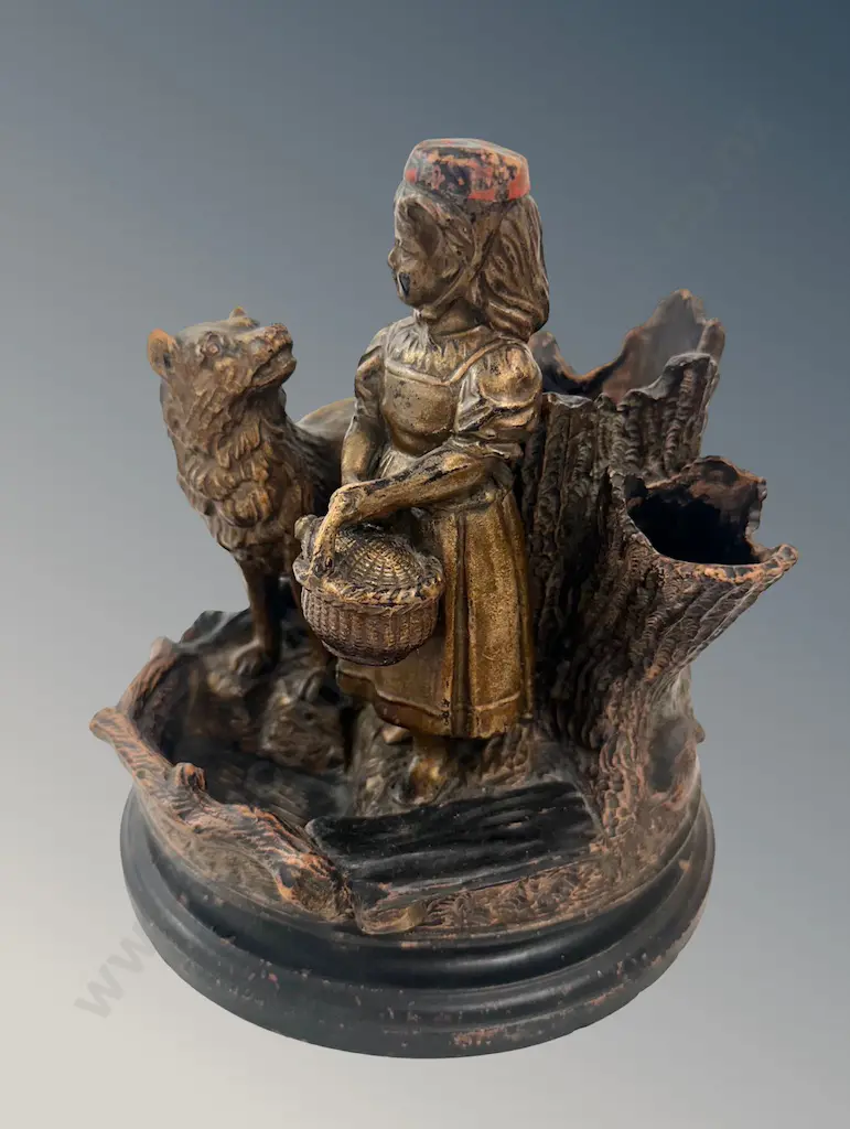 Painted Terracotta Little Red Riding Hood Cigar & Table Match Holder H20cm Image 1++