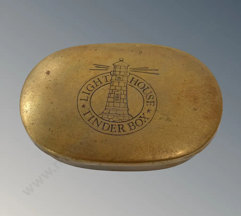 Oval Brass Lighthouse Tinder Box L9cm Image 1++
