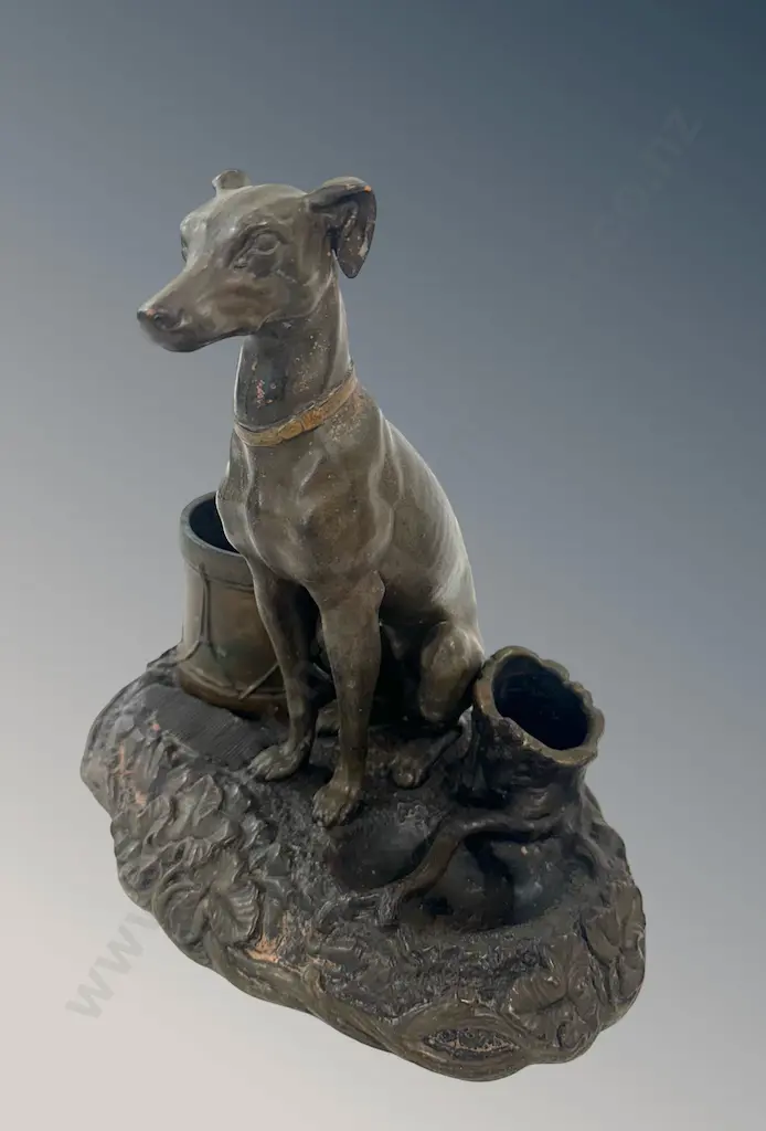 Painted Terracotta Greyhound with Drum Table Match Holder H20cm Image 1++