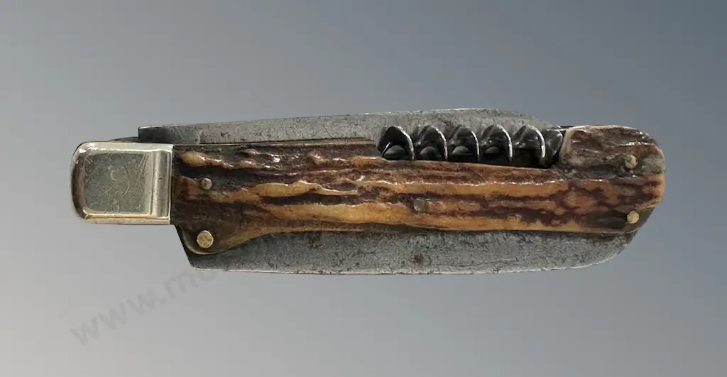German 1830's Pocket Knife with Two Blades and Corkscrew, Fire Steel & Spike L9cm Image 1++