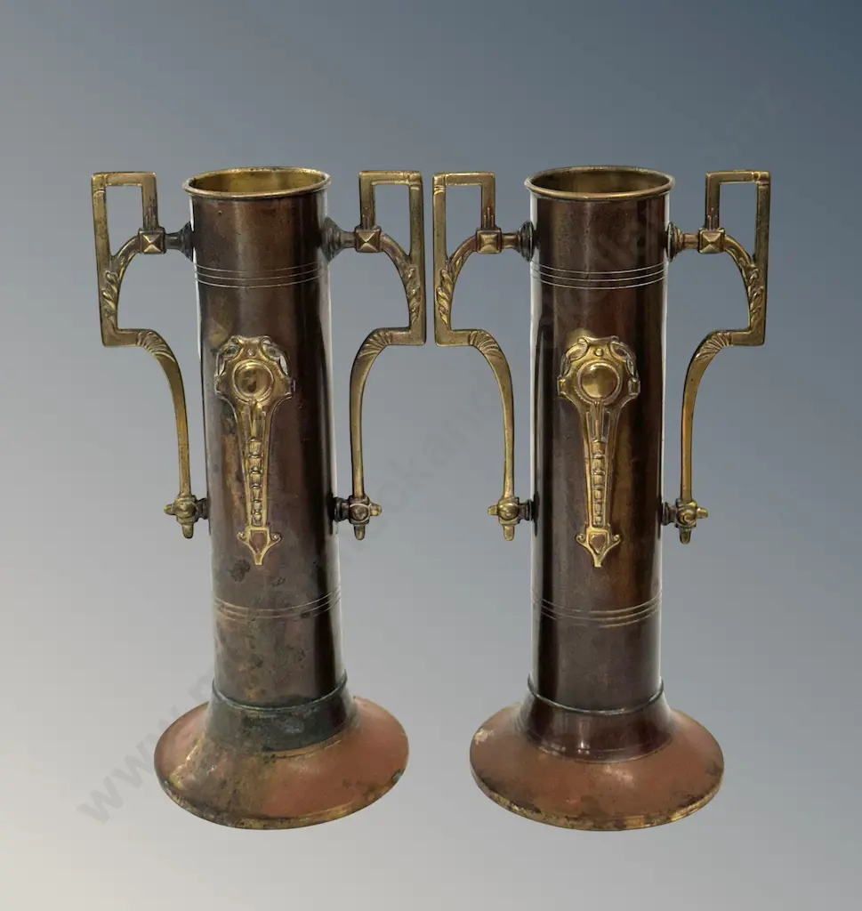 Pair of Copper and Brass Art Nouveau Spill Vases H22cm Image 1++