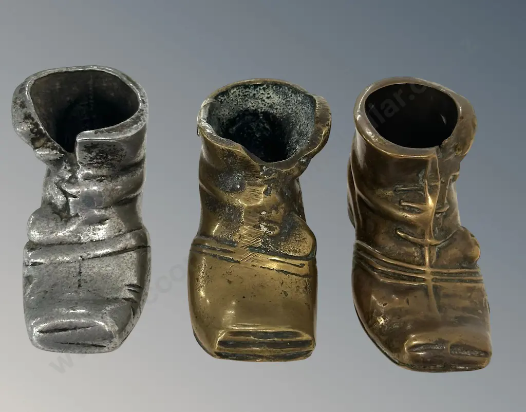 Two Brass & One Silver Boots, 'Ye Olde Lucky Match Boot' Matchbox Holder H3cm Image 1++