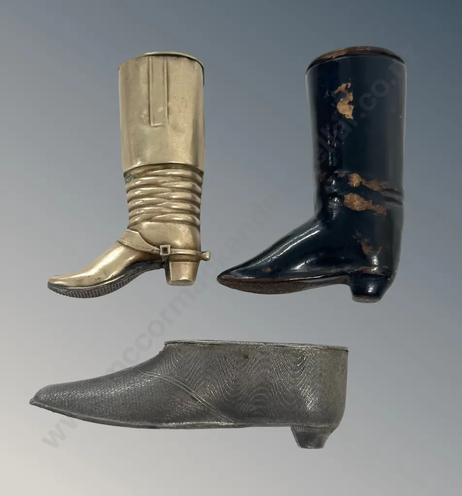 Brass Shoe and Boot Match Holders and Pewter Shoe, H2cm, H7cm Image 1++