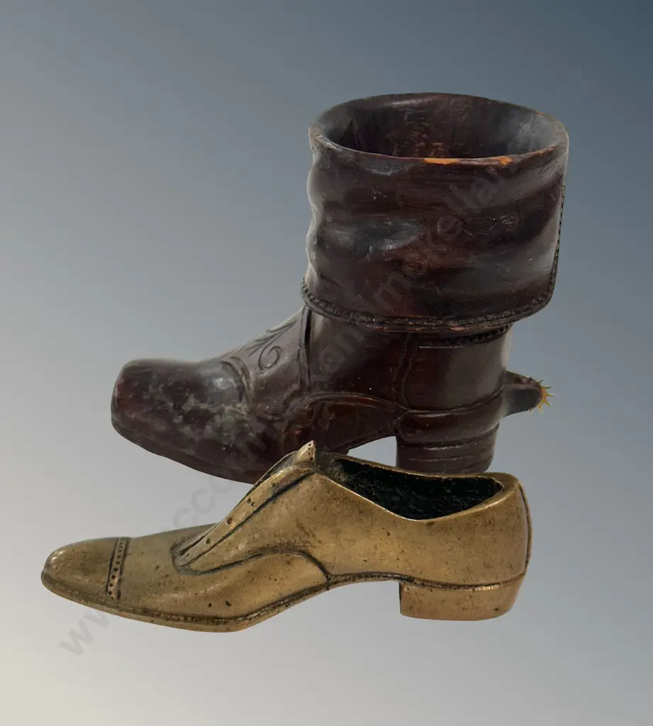 Brass Shoe and Wooden Boot Table Match Holders H3cm, H8cm Image 1++