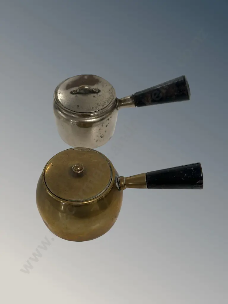 Two Ebony Handled Pots Table Match Holders H5cm Image 1++