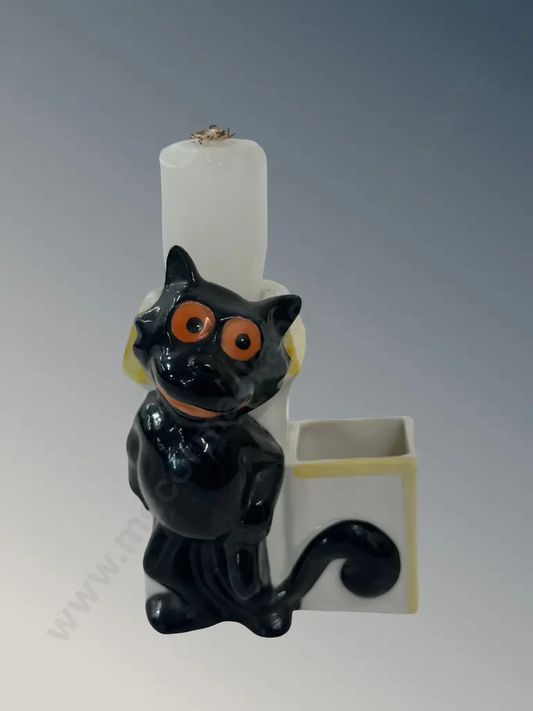 Porcelain Felix the Cat Table Match & Candle Holder H9cm Image 1++